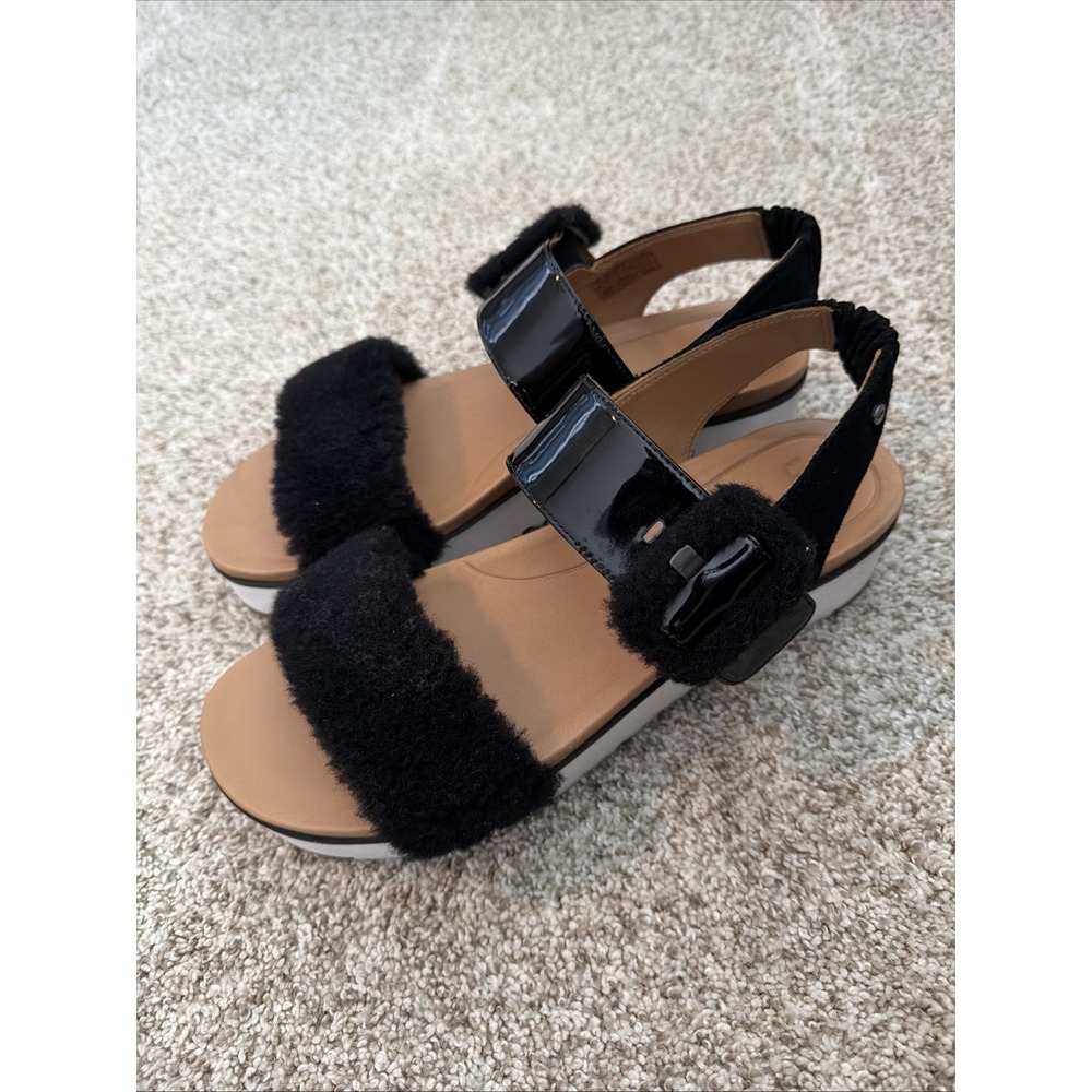 UGG Le Fluff Chella Sandals Womens 11 Black Slingback 1099815